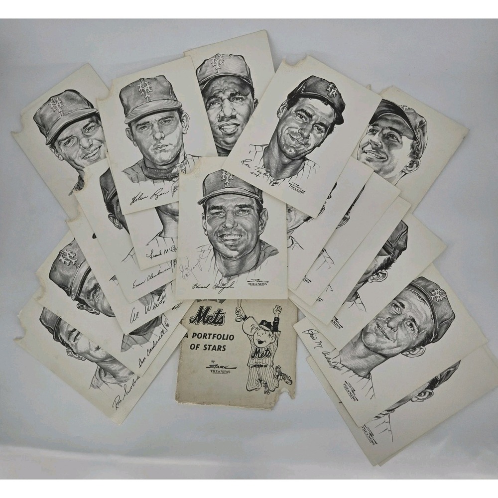Vintage NY Mets Portrait 20 Print Lot 1949 Baseball Art Newspaper Kranepool Sign